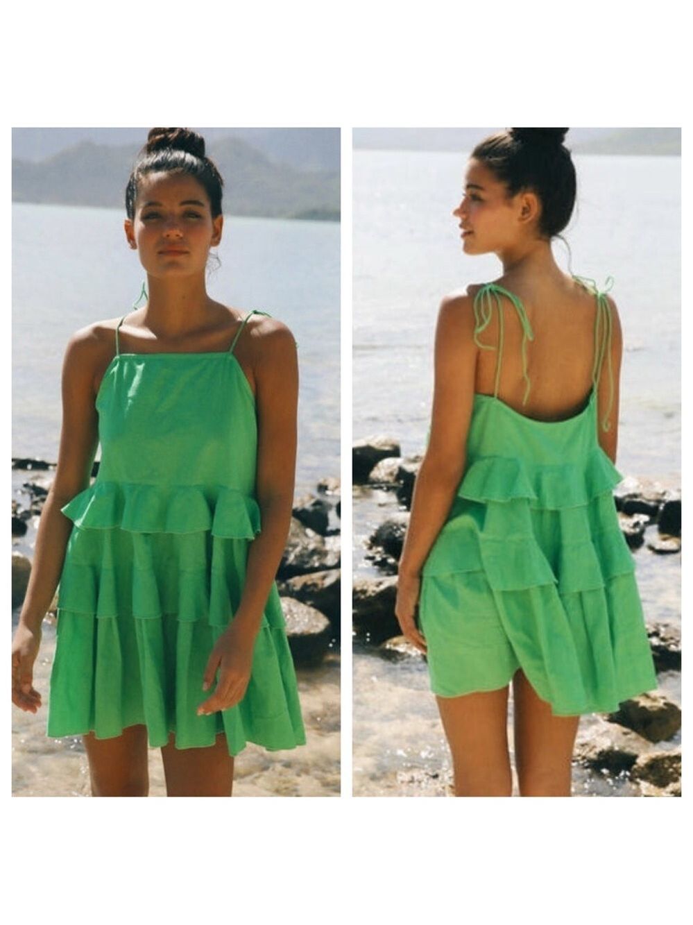 Cousin The Label Belize Dress in Kelly Green Tired Tie Strap Sundress Small NWT